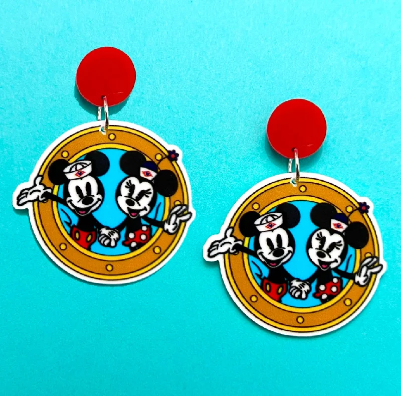 Drop earrings featuring gold or silver hoops for a minimalist, timeless design -Mouse Cruise Cuties Drop Earrings