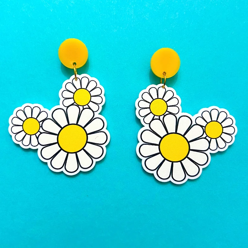 Drop earrings featuring sparkling zirconia stones for a luxurious yet affordable look -Mouse Daisy Acrylic Drop Earrings