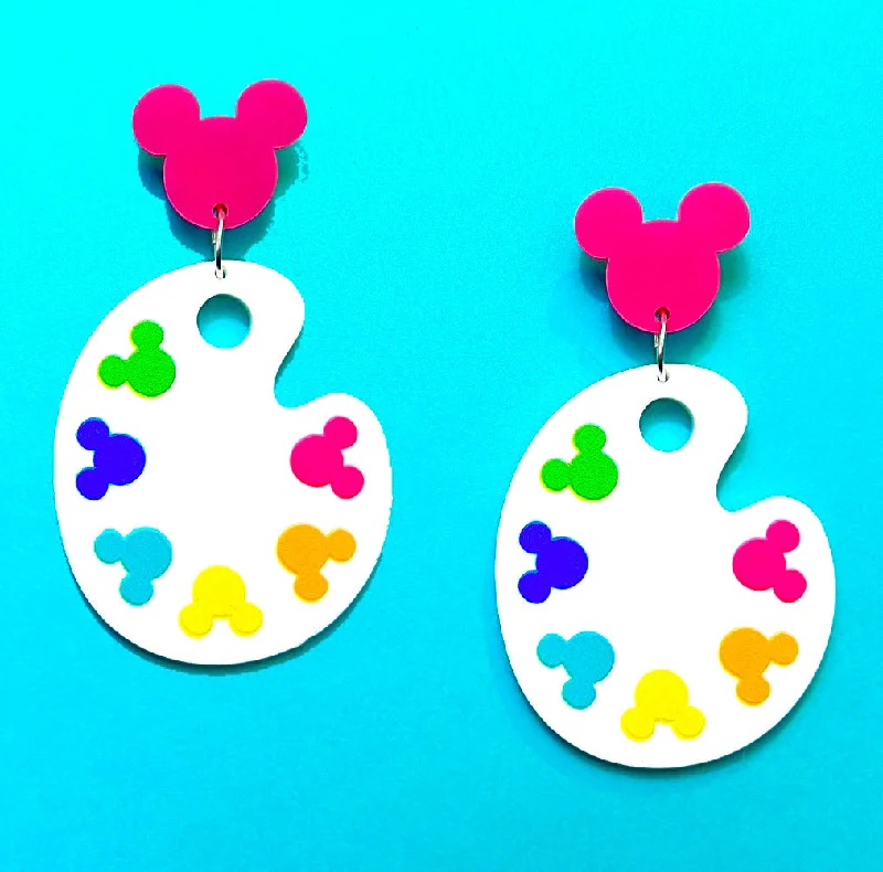 Drop earrings with rainbow-colored stones for a vibrant and joyful fashion accessory -Mouse Paint Palette Acrylic Drop Earrings