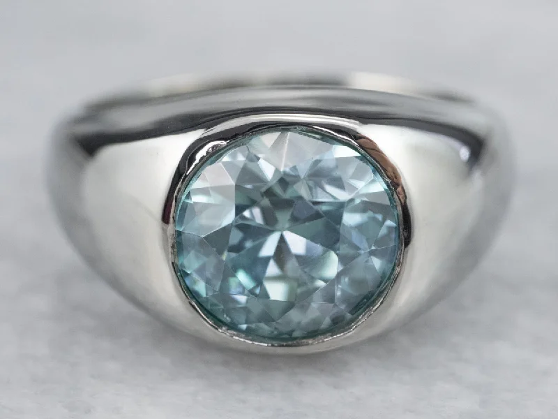 Bold statement gemstone rings for fashion lovers stood out-Unisex Bezel Set Blue Zircon Ring