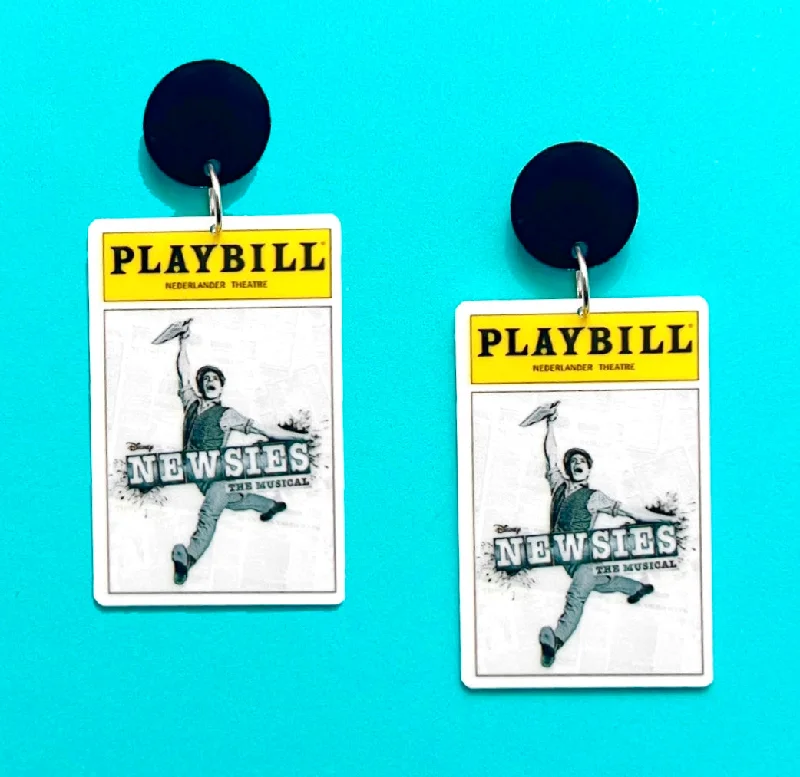 Drop earrings with diamond accents for an elegant and luxurious appearance -Newsies Playbill Acrylic Drop Earrings