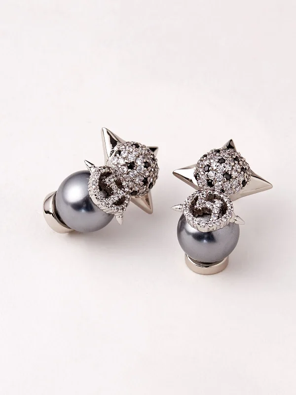 Drop earrings with semi-precious stones for natural beauty and elegant charm -OH Monogram Grau Nova Stud Earrings