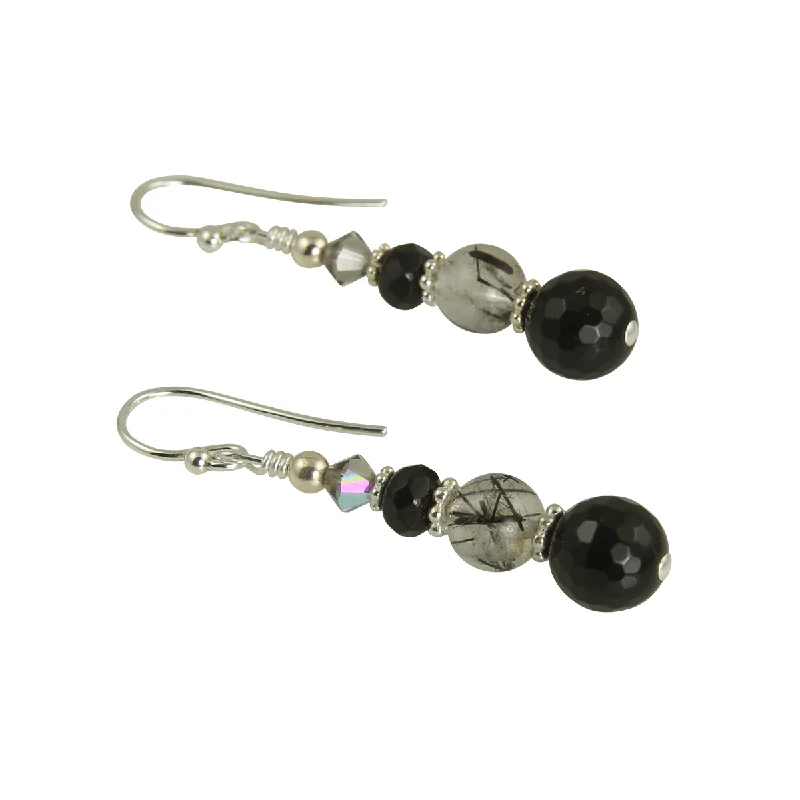 Onyx Quartz Gemstone Beaded Earrings