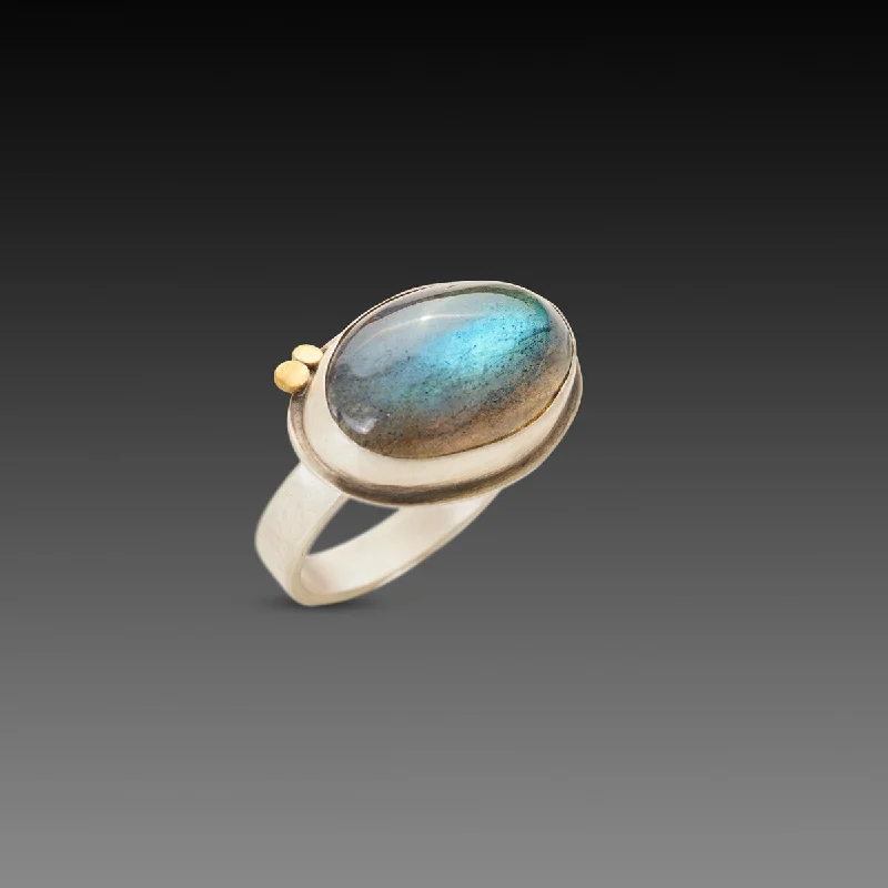 Trendy gemstone rings in modern minimalist styles are popular-Smooth Oval Labradorite Ring