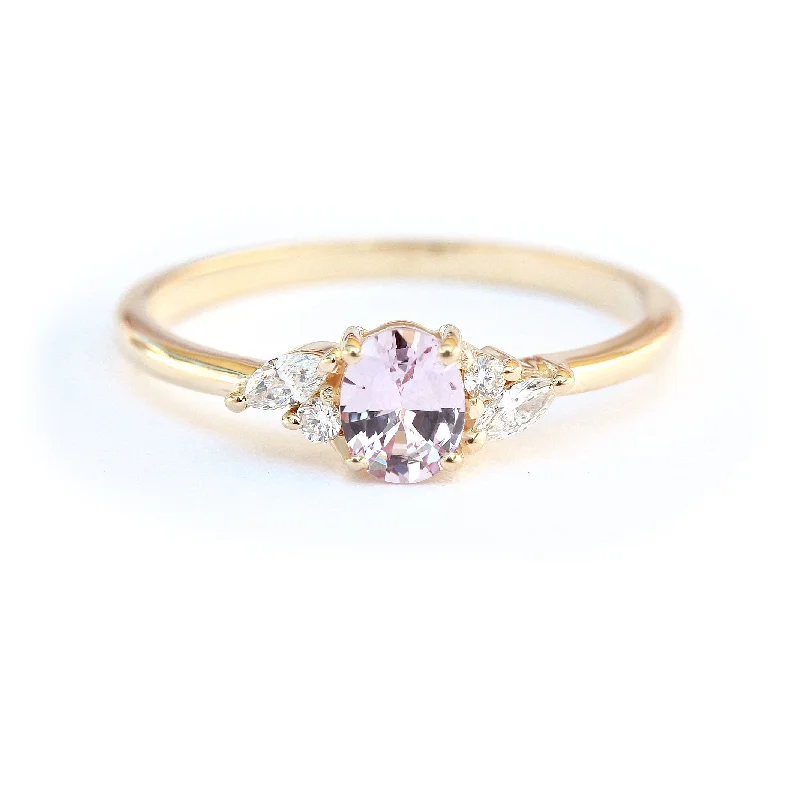 Colorful gemstone rings with vibrant opals shimmered in light-Oval pink sapphire & diamonds delicate engagement ring - Ella