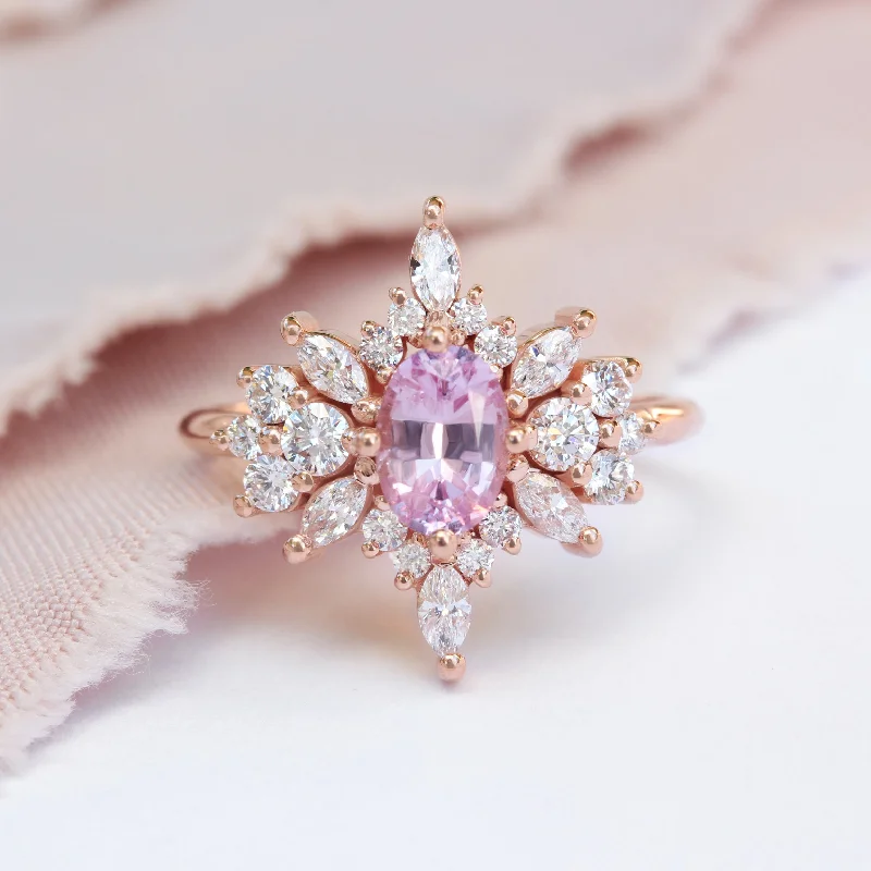 Heirloom gemstone rings passed down through generations held memories-Oval pink sapphire & diamonds engagement ring,  Phoenix ♥