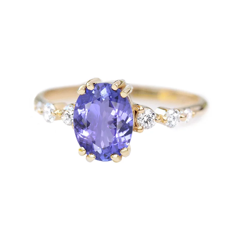 Trendy gemstone rings in modern minimalist styles are popular-Oval Tanzanite Engagement Ring, Candy pop