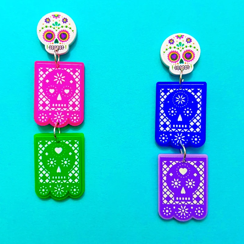 Drop earrings featuring a moon and star design for a celestial-inspired look -Papel Picado Tiered Drop Earrings