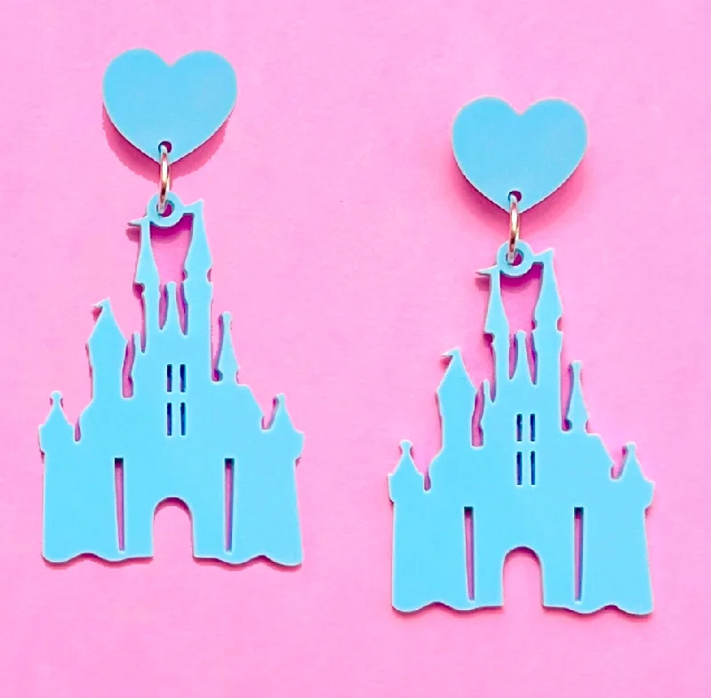 Drop earrings with colored glass beads for a playful and artistic design -Pastel Blue Castle Drop Earrings