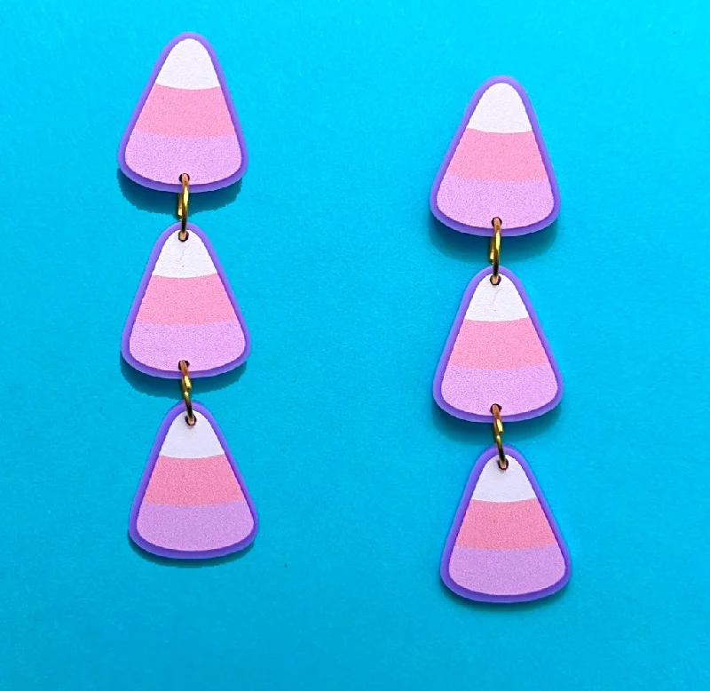 Drop earrings with chandelier-style designs for a dramatic and glamorous effect -Pastel Candy Corn Tiered Drop Earrings