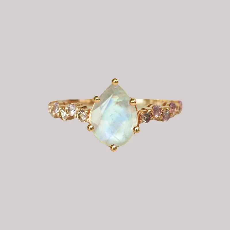 Colorful gemstone rings with vibrant opals shimmered in light-Intertwine Moonstone Pink Sapphire Ring