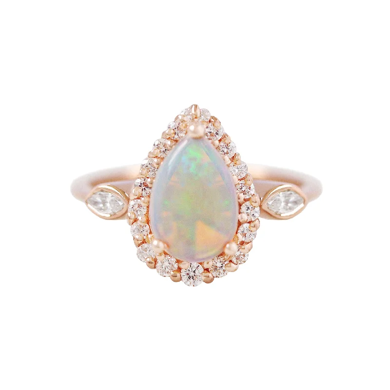 Classic gemstone rings in timeless gold bands never fade-Pear Opal Marquise Diamond Halo Engagement Ring 'Zoe' ♥