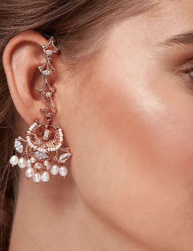 Drop earrings with ruby accents for a rich, luxurious look and timeless style -Pearl Liaison Earrings