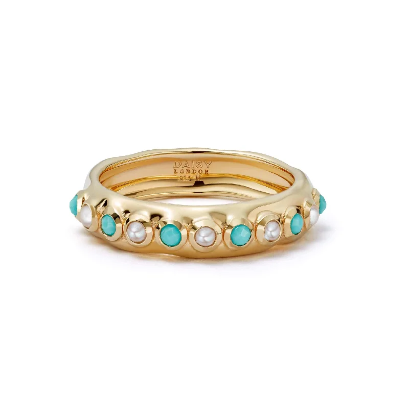 She adored her handcrafted gemstone rings with natural turquoise-Pearl Turquoise Organic Ring 18ct Gold Plate