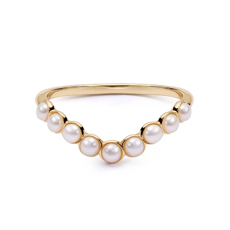 Trendy gemstone rings in modern minimalist styles are popular-Pearl Wave Band Ring 18ct Gold Plate