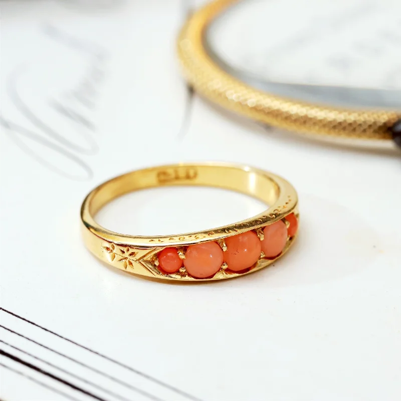 Personalized gemstone rings engraved with initials felt so special-Petite Antique Victorian 18ct Gold Coral Ring