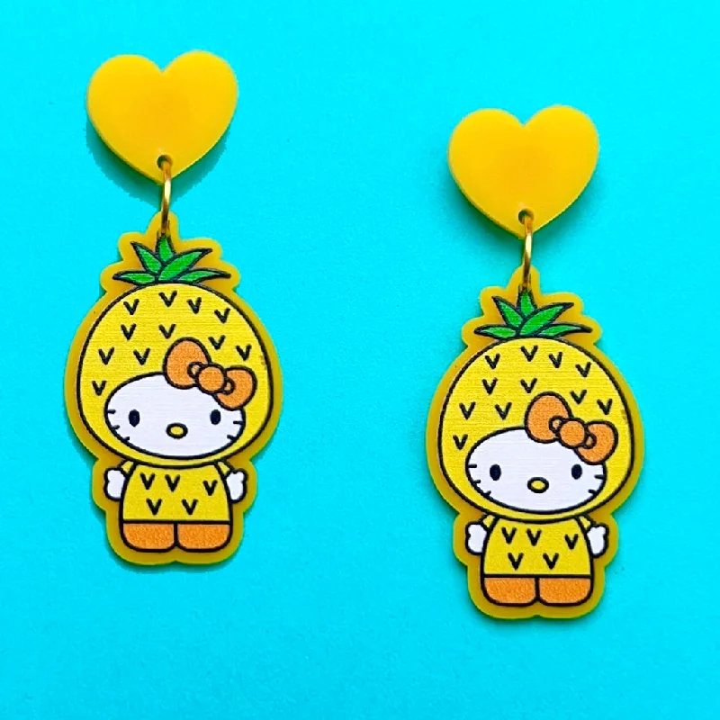 Drop earrings with twisted metal designs for a unique, artistic accessory -Pineapple Kitty Acrylic Drop Earrings