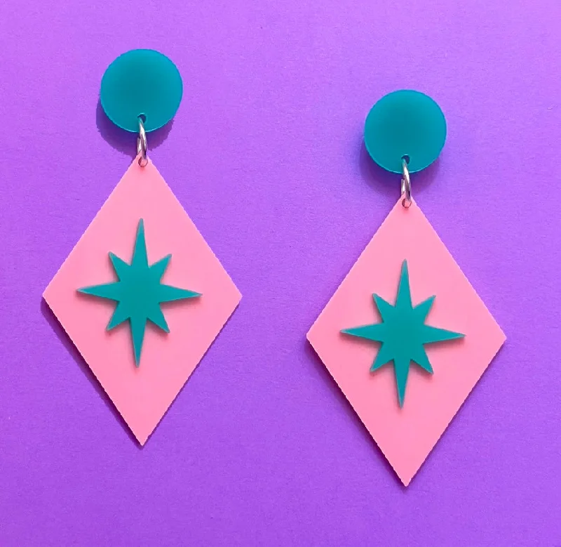 Vintage-inspired drop earrings featuring antique designs for retro lovers and collectors -Pink & Mint Retro Twinkle Drop Earrings