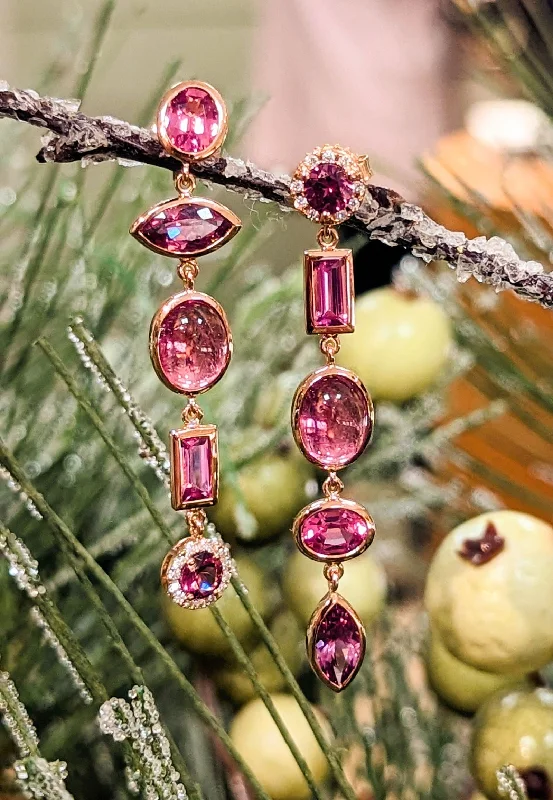 Pink Multi-Gem Dangle Earrings