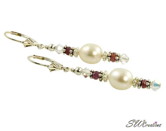 Pink Sapphire Gemstone Pearl Beaded Earrings