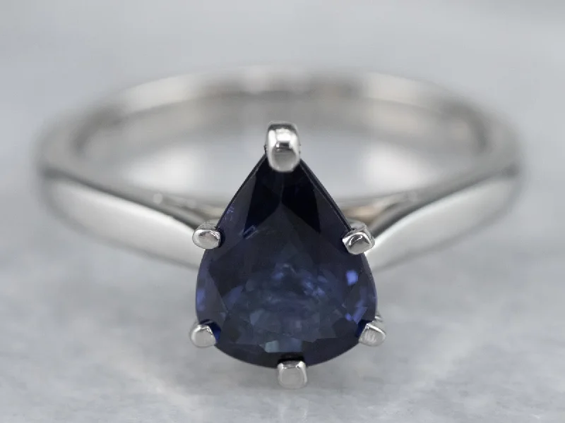 Bespoke gemstone rings tailored to preferences took weeks to make-Pear Cut Sapphire Solitaire Platinum Ring