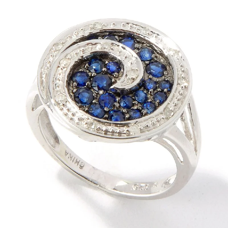 Designer gemstone rings showcased at jewelry expos impressed all-Platinum o/ Silver 0.71ctw Blue Sapphire & Diamond Ring