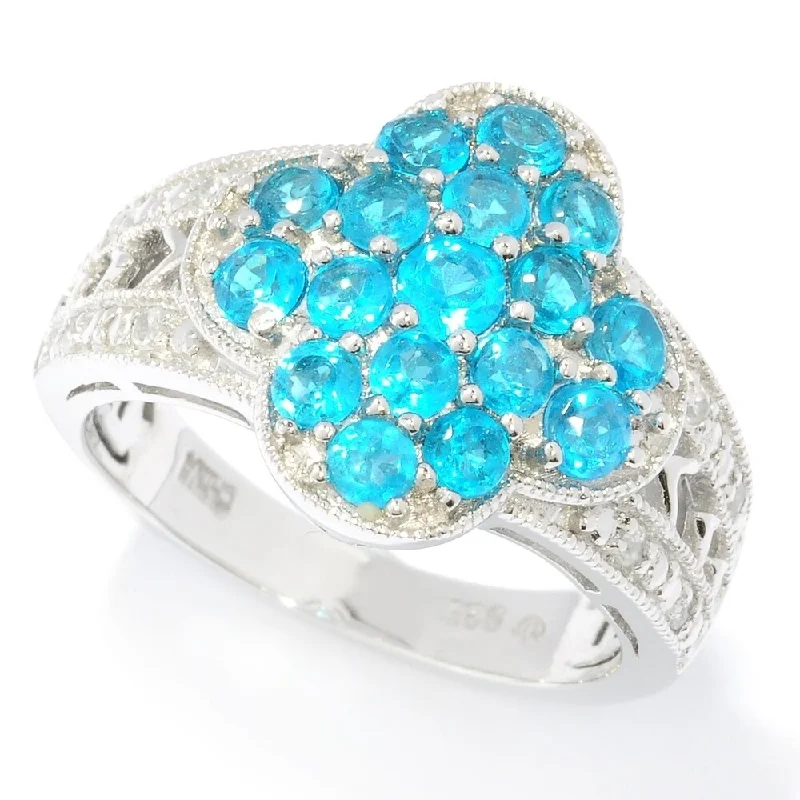 Bold statement gemstone rings for fashion lovers stood out-Platinum O/ Silver 1.44Ctw Neon Apatite Cluster Ring