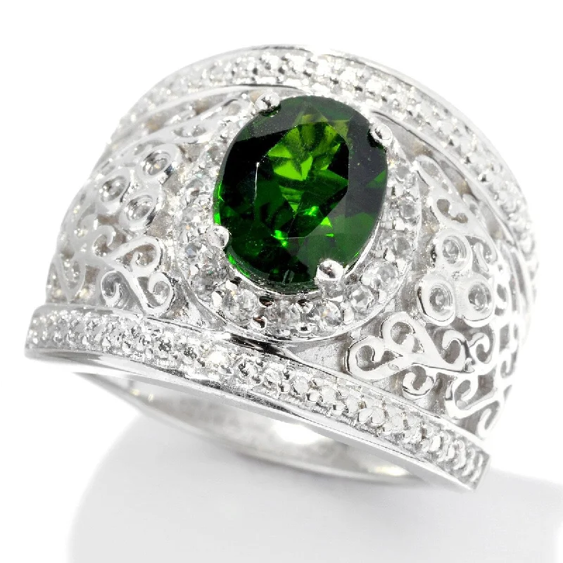 Luxury gemstone rings with diamond halos cost a fortune-Platinum O/ Silver 2.40Ctw Chrome Diopside Band Ring