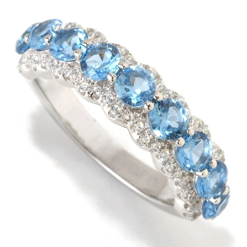 Bohemian gemstone rings with raw crystals matched her vibe-Platinum o/ Silver Blue Color CZ Band Ring