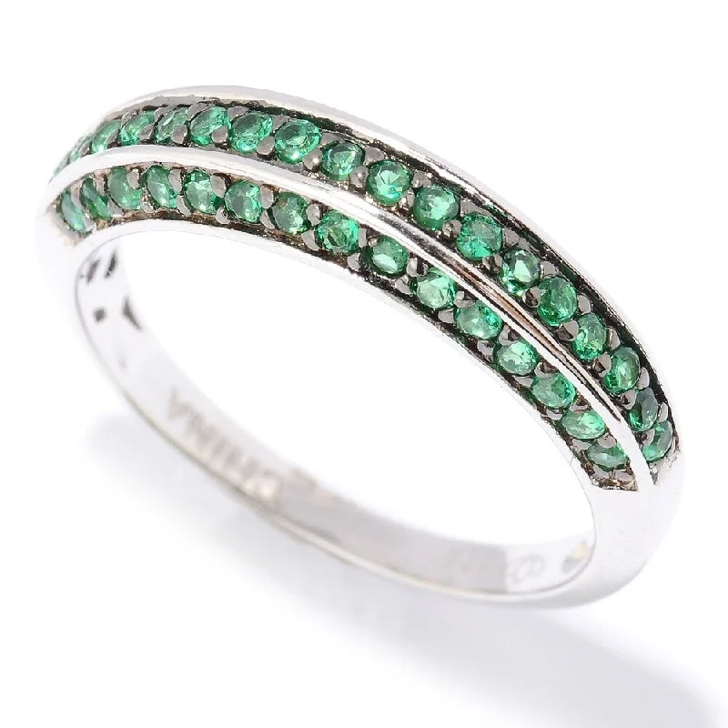 She adored her handcrafted gemstone rings with natural turquoise-Platinum Plated Sterling Silver Pave Set Green Cubic Zirconia Half-band Ring