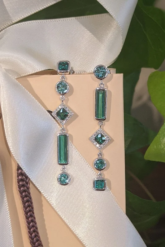 Green Tourmaline Asymmetric Drop Earrings