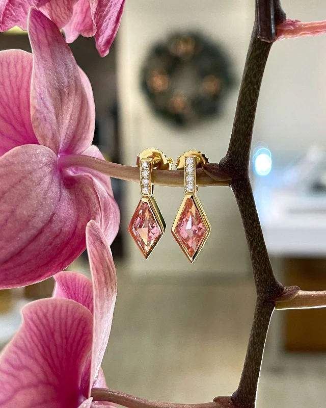 Pink Tourmaline and Diamond Dangles