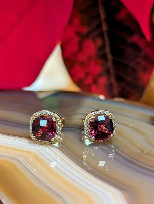 Rhodolite Halo Studs