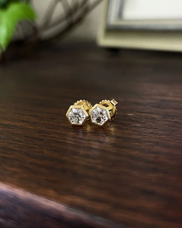 Plumb Gold Original White Zircon Hexagon Studs