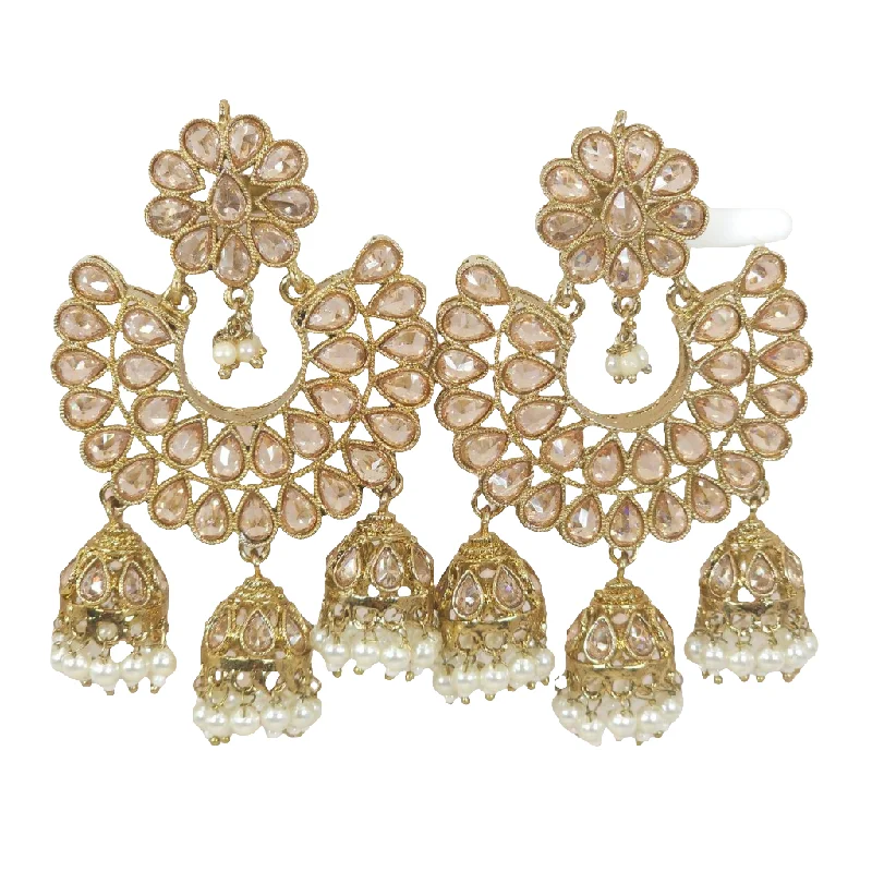 Drop earrings featuring black gemstones for a bold and sophisticated contrast -Preeti Gold Jhumka Earrings Indian Earrings