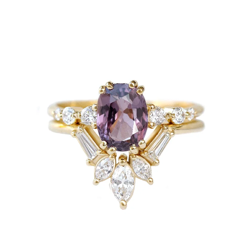 Bold statement gemstone rings for fashion lovers stood out-Purple Spinel & Diamonds Engagement Rings set, Candy pop + Artemis