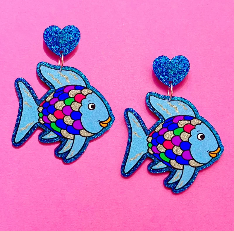 Eco-friendly drop earrings made from sustainable materials for environmentally-conscious fashionistas -Rainbow Fish Sparkle Drop Earrings