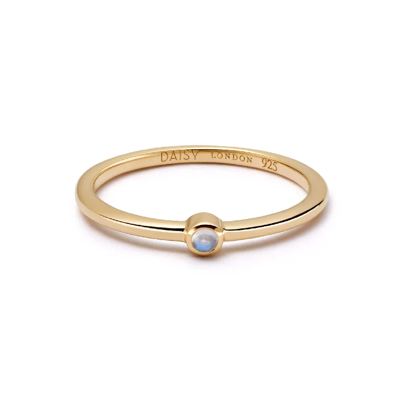 Bohemian gemstone rings with raw crystals matched her vibe-Rainbow Moonstone Healing Stone Ring 18ct Gold Plate