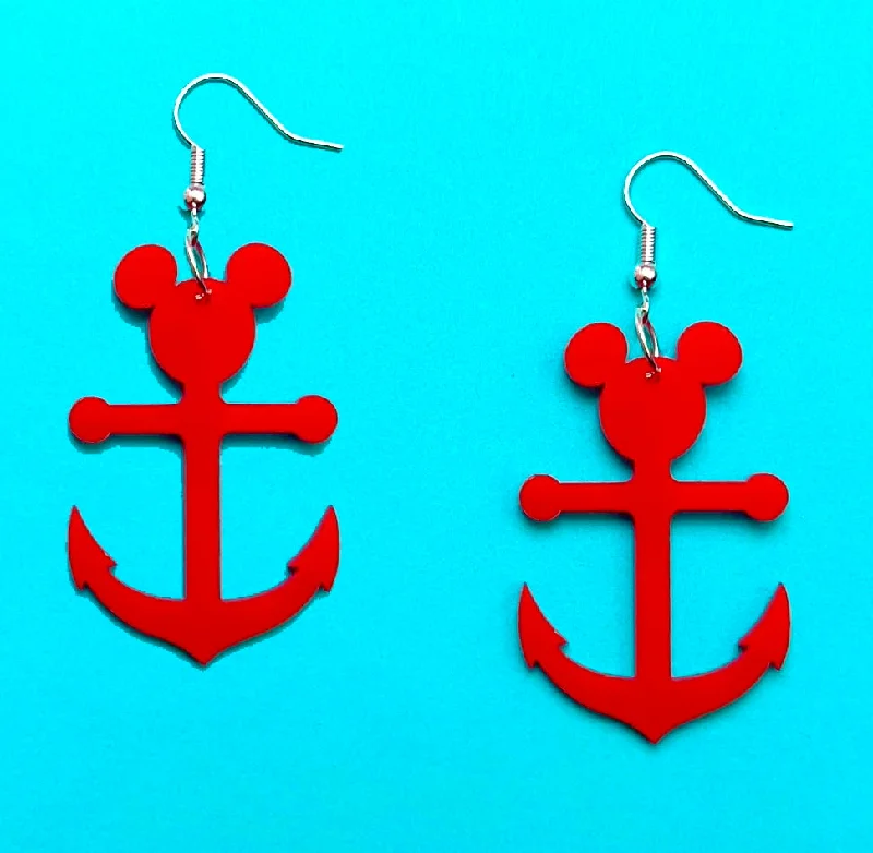 Drop earrings with classic pearls for timeless jewelry perfect for any occasion -Red Mouse Anchor Acrylic Drop Earrings