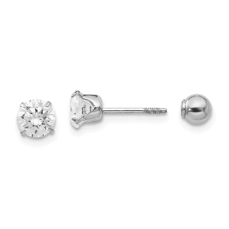 Reversible 5mm Cubic Zirconia and 4mm Ball Earrings in 14k White Gold