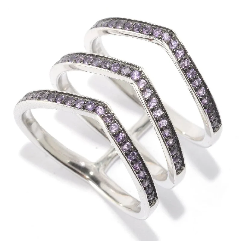 Her elegant gemstone rings featuring sparkling rubies turned heads-Rhodium Over Sterling Silver 0.3Ctw African Amethyst Chevron Ring