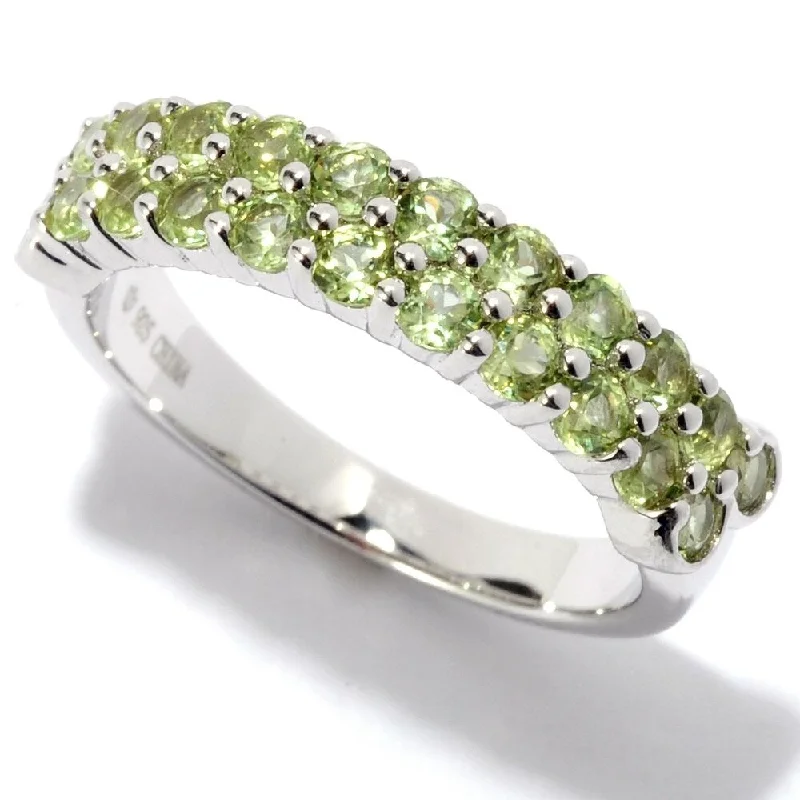 Delicate gemstone rings perfect for stacking adorned her fingers-Rhodium Over Sterling Silver 1.2Ctw Peridot Band Ring