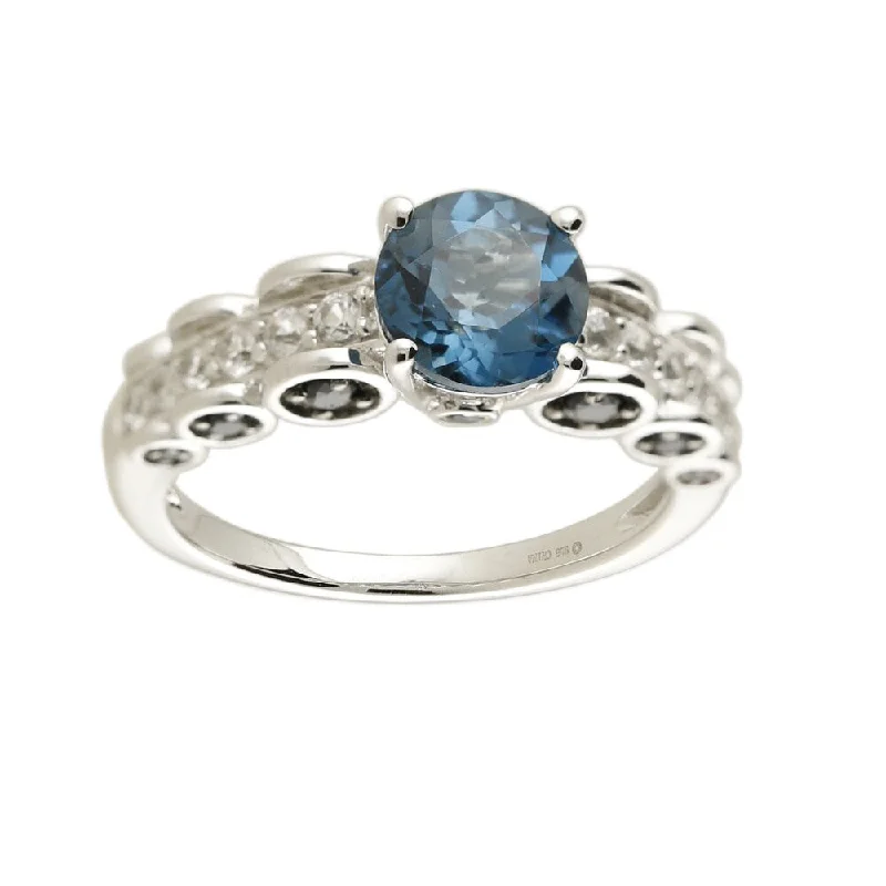 Luxury gemstone rings with diamond halos cost a fortune-Rhodium over Sterling Silver 2.66ctw London Blue Topaz & mutiple stone Ring SZ 7