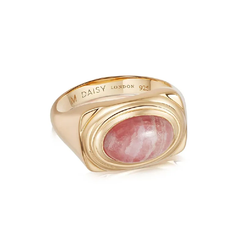 Unique gemstone rings crafted by local artisans sold fast-Rhodochrosite Bold Ring 18ct Gold Plate