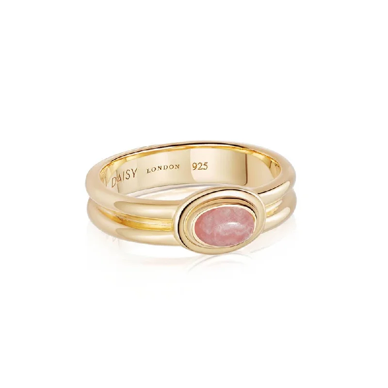 Bespoke gemstone rings tailored to preferences took weeks to make-Rhodochrosite Ring 18ct Gold Plate