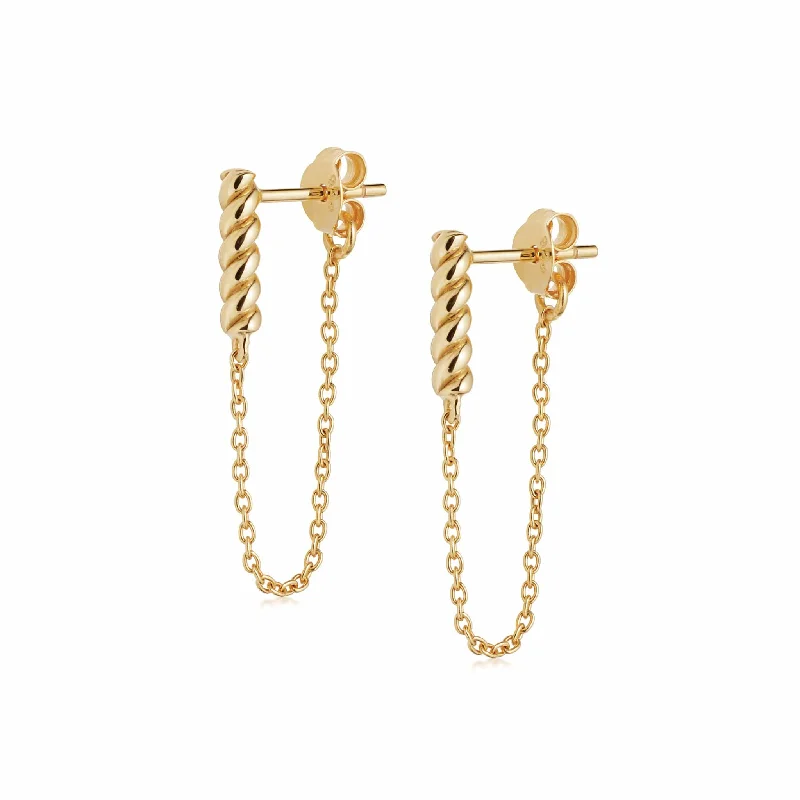 Drop earrings with diamond accents for an elegant and luxurious appearance -Rope And Chain Drop Earrings 18ct Gold Plate