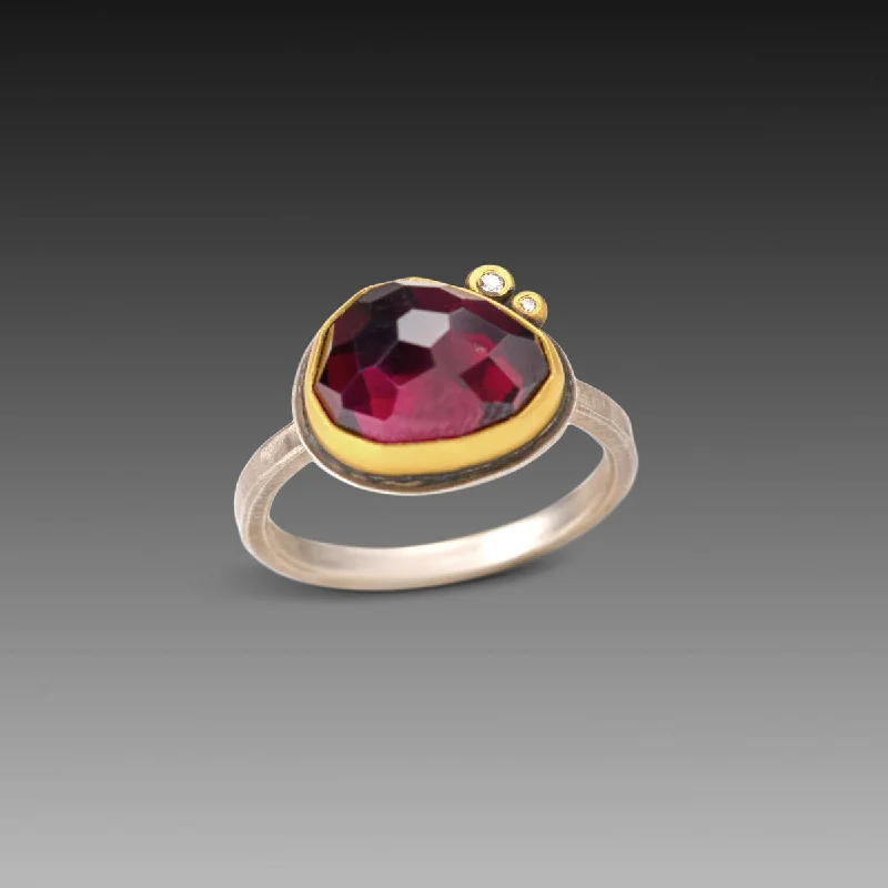 Bold statement gemstone rings for fashion lovers stood out-Rose Cut Rhodolite Garnet Ring with Diamonds