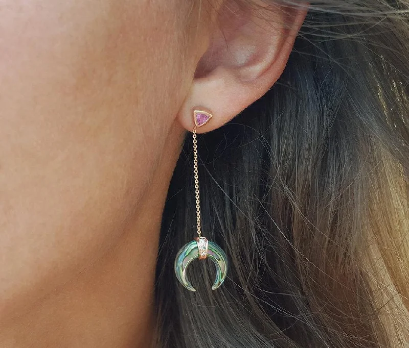 Rose Gold Drop Earrings, Abalone Earrings