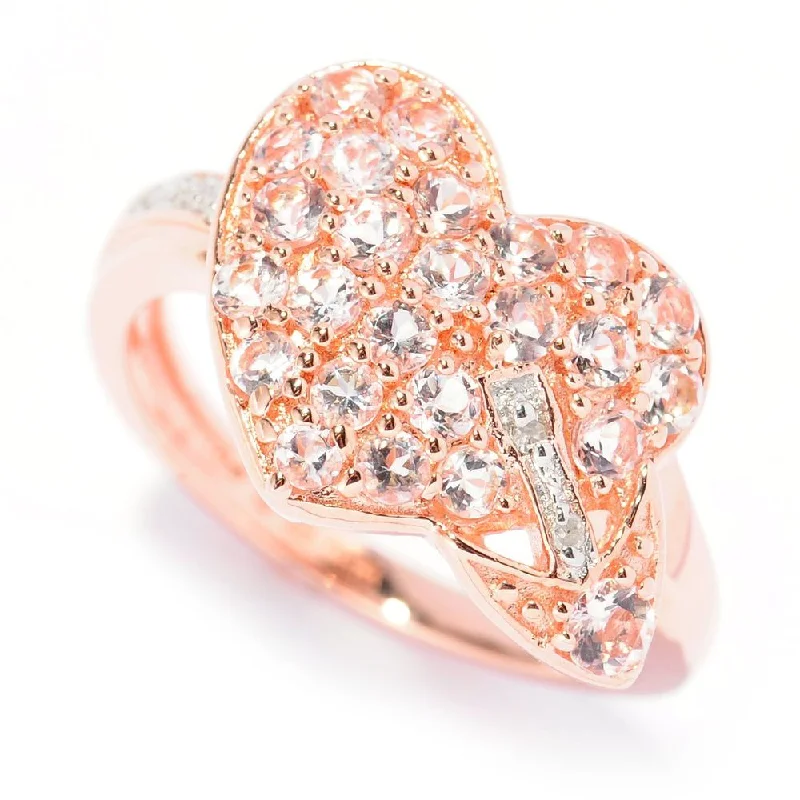 Designer gemstone rings showcased at jewelry expos impressed all-Rose Gold over Silver Morganite and Diamond Accent Heart Ring