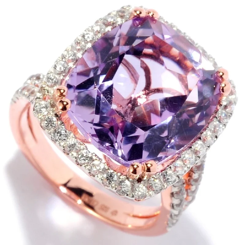 Bold statement gemstone rings for fashion lovers stood out-Rose Gold Plated Over Sterling Silver White Natural Zircon and Pink Amethyst Ring